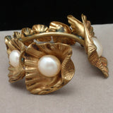 Shells Cuff Bracelet Vintage Couture Graduating Sizes with Imitation Pearls