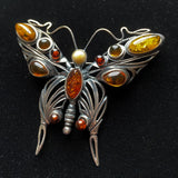 Butterfly Brooch Sterling Silver 3 Colors Amber Vintage Pin