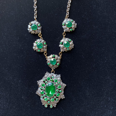 Singer Cohen Vintage Necklace Green Stones