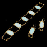Bracelet Earrings Set Sky Blue Glass Cabs Vintage