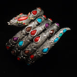 Snake Bracelet Textured Coil with Multi-Colored Stones Vintage