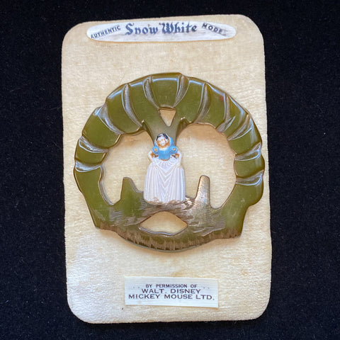 Snow White Bakelite Brooch Disney on Original Pad