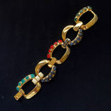 Kate Spade Necklace Bracelet Set Multi-Colored Stones Large Gold Tone Links
