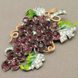 Grapes Pin Staret Vintage Brooch Foil-Back Purple Rhinestones Enamel Iconic Huge