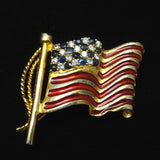 American Flag Pin Vintage Sterling Silver Vermeil Enamel Saphhire CZ Stauer