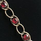 Vintage Bracelet Rope Textured Curb Links Red Stones 12k GF Sturdy