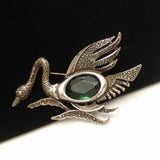 Swan Bird Brooch Pin Vintage w/ Green Glass Belly