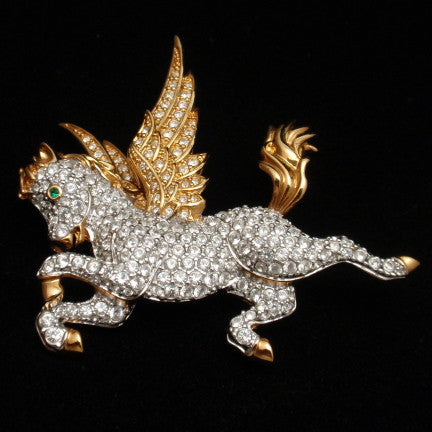 Pegasus Pin Vintage Swarovski Crystals Winged Horse Brooch Swan Logo