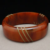 Bakelite Bangle Bracelet with Brass Wires Insets