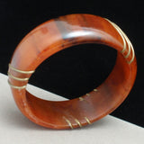 Bakelite Bangle Bracelet with Brass Wires Insets