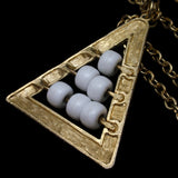 Retro Triangle Necklace with Moving White Beads Vintage