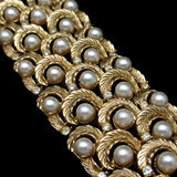 Ornate Trifari Vintage Bracelet Rhinestones & Imitation Pearls