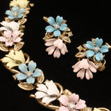 Spring Flowers Bracelet Earrings Set Vintage Trifari Pastel Enamel