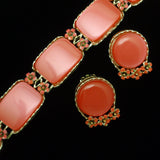 Orange Thermoset Plastic and Enamel Bracelet Earrings Set