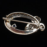 Krementz 14k White Gold Oval Beauty Pin with Bow and Black Enamel Antique