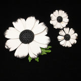 Black & White Set Brooch Pin Earrings Vintage 1960s Graphic