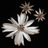 Flower Set Pin Earrings Enamel Rhinestones Vintage