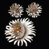 Flower Set Pin Earrings Enamel Rhinestones Spiky Petals
