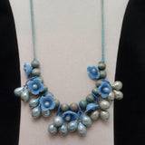 Blue Bells Necklace Vintage Wood Celluloid and Teardrops