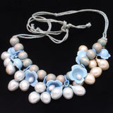 Blue Bells Necklace Vintage Wood Celluloid and Teardrops