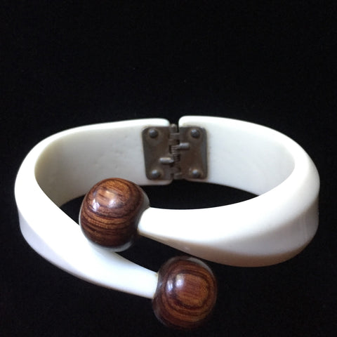 Bypass Bracelet Plastic with Wooden Knob Ends Vintage