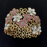 Oscar de la Renta Hinged Bracelet Floral Rhinestones