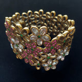 Oscar de la Renta Hinged Bracelet Floral Rhinestones